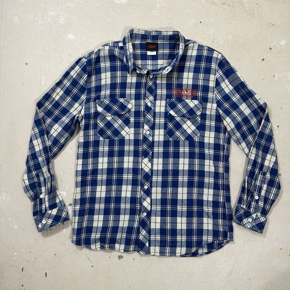Rare Embroidered Netflix Stranger Things Flannel Button Up Promo Shirt Sz L